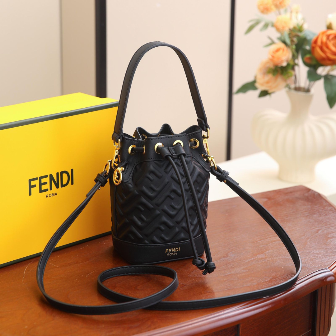 FENDI Women’s Designer Bucket Handbag – Brown Monogram Luxury Purse | Premium Fashion Bag in Dubai, UAE